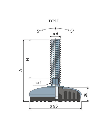 Stainless steel Adjustable foot Ø 95 angle +/- 5°