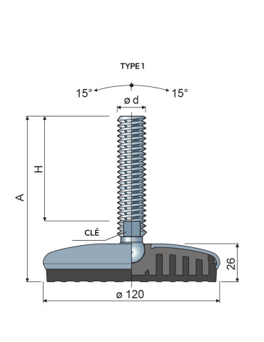 Stainless steel Articulated foot Ø 120 angle +/- 5°
