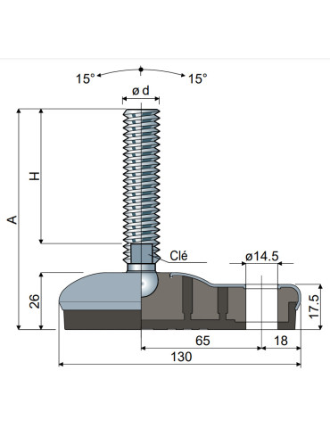 Stainless steel articulated foot 95x130