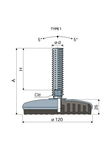 Stainless steel foot Ø 120 angle +/- 5°