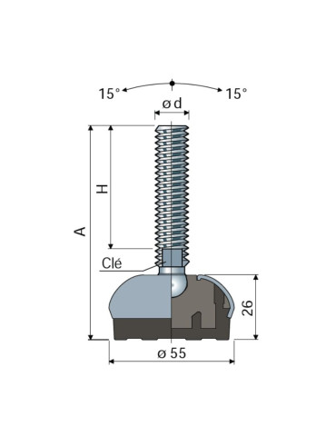 Articulated Stainless steel foot Ø 55