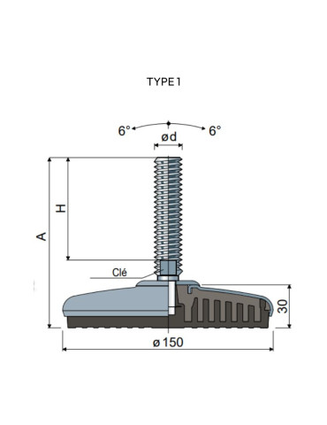 Stainless steel Adjustable foot Ø 150 angle +/- 5°