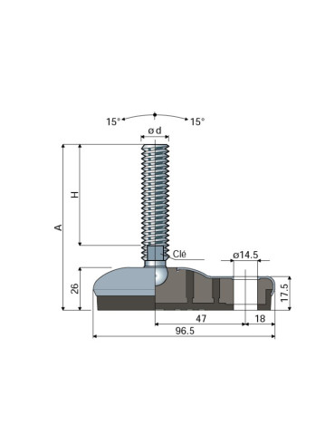 Stainless steel Articulated foot 65x96 mm