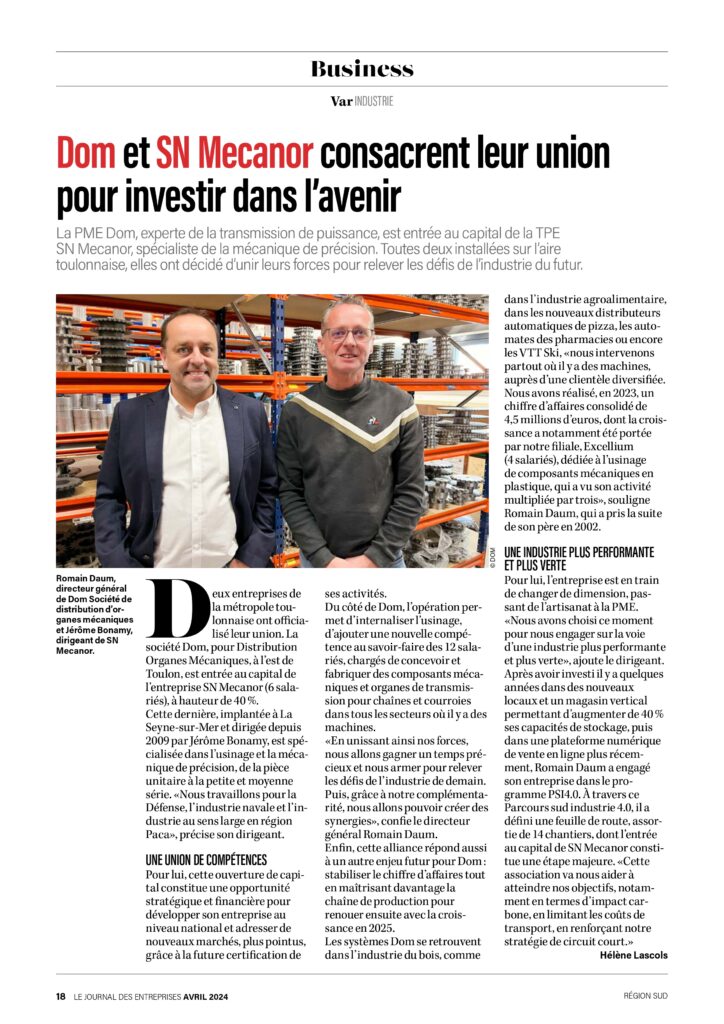 article dans le journal des entreprises